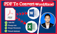 convert PDF word or excel fast retype, document text change