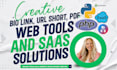 create bio links, URL shortener, qr code or saas pdf tools website