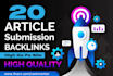 make 20 article submission contextual backlinks from high da website