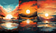 create a tshirt illustration design with a sunset theme