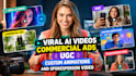 create viral ai video commercial ads, ugc spokesperson, and product animation