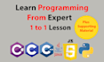 teach you c, cpp, c sharp, java, javascript, and python to advance level