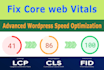 speed up wordpress or fix core web vitals, cls,lcp for google pagespeed insights