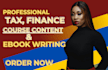 create tax course content, finance, business, course creation, ghost book writer