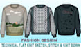 do a technical flat knit sketch and tech pack