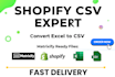 convert excel or vendor file to shopify csv or matrixify import format