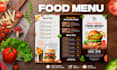 do an attractive menu design, restaurant menu, food menu design