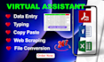 help you as virtual assistant for data entry, web scraping