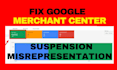 fix google merchant center suspension, misrepresentation, gtin, feed issues, gmc