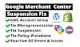 fix google merchant center suspension, misrepresentation