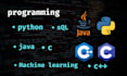 java, c cpp sql database, machine learning, python programming project