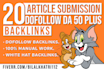 do 20 high quality article submission backlinks off page SEO