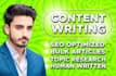 do creative content writing, seo articles, bulk blog post , and topic research