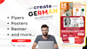 create german advertising flyers, posters, billboards