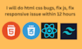 html css bugs, fix js, fix responsive issue in 12 hours