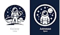 create astronaut, space, and planet logo design