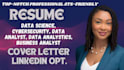write data science, data analyst, cybersecurity,data analytics resume