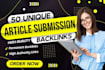 provide 50 article submissions contextual backlinks off page SEO