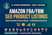 set up amazon fba fbm account product listings, setup amazon listing seo for pl
