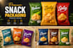 modern food and snack label for pouch, chips and bottle