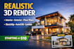 create realistic 3d architectural interior and exterior rendering