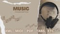 create sheet music, midi, xml, pdf, tabs music transcription