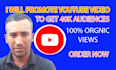 do youtube video promotion to get 40k plus real and active audiences