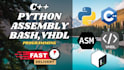 create cpp, python, assembly, vhdl, bash code