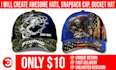 create awesome hats, snapback cap, bucket hat