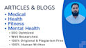 write profound SEO optimized medical articles and health blogs within 24 hrs