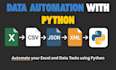 create python automation for excel, csv, xml, json data processing