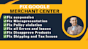 fix gmc or fix google merchant center misrepresentation