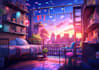 make 2d anime background, visual novel, game art