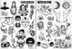 create flash tattoo art set, black work, line art style