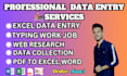do data entry, typing work, excel data entry, web research