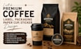 do premium coffee label, packaging, paper cup, sticker design