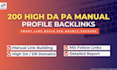 build 200 high da pa manual profile SEO backlinks