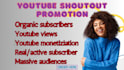 do youtube promotion on 5m audience, shoutout for organic subscribers, twitter