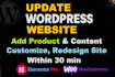 update wordpress website, do changes, edit, modify, customize and fix wordpress