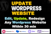 update wordpress website, do changes, edit, modify, customize or redesign