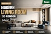 create living room interior photo realistic 3d cgi rendering
