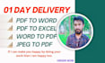convert PDF to word, pdf to excel, jpeg