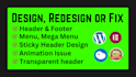 redesign or fix wordpress website header, footer, mega menu