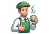 make modern barista coffee mascot logo design with express delivery
