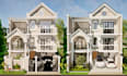 do modern home exterior design, landscape in realistic rendering