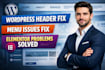 fix wordpress elementor header and menu issues