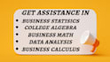 asist in business statistics, algebra, business math, calculus and data analysis