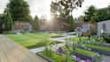 landscape, backyard, garden design with 3d renders
