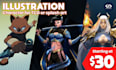create amazing character illustrations for tcg or splash art