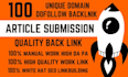 provide 100 article submission unique domain manual work